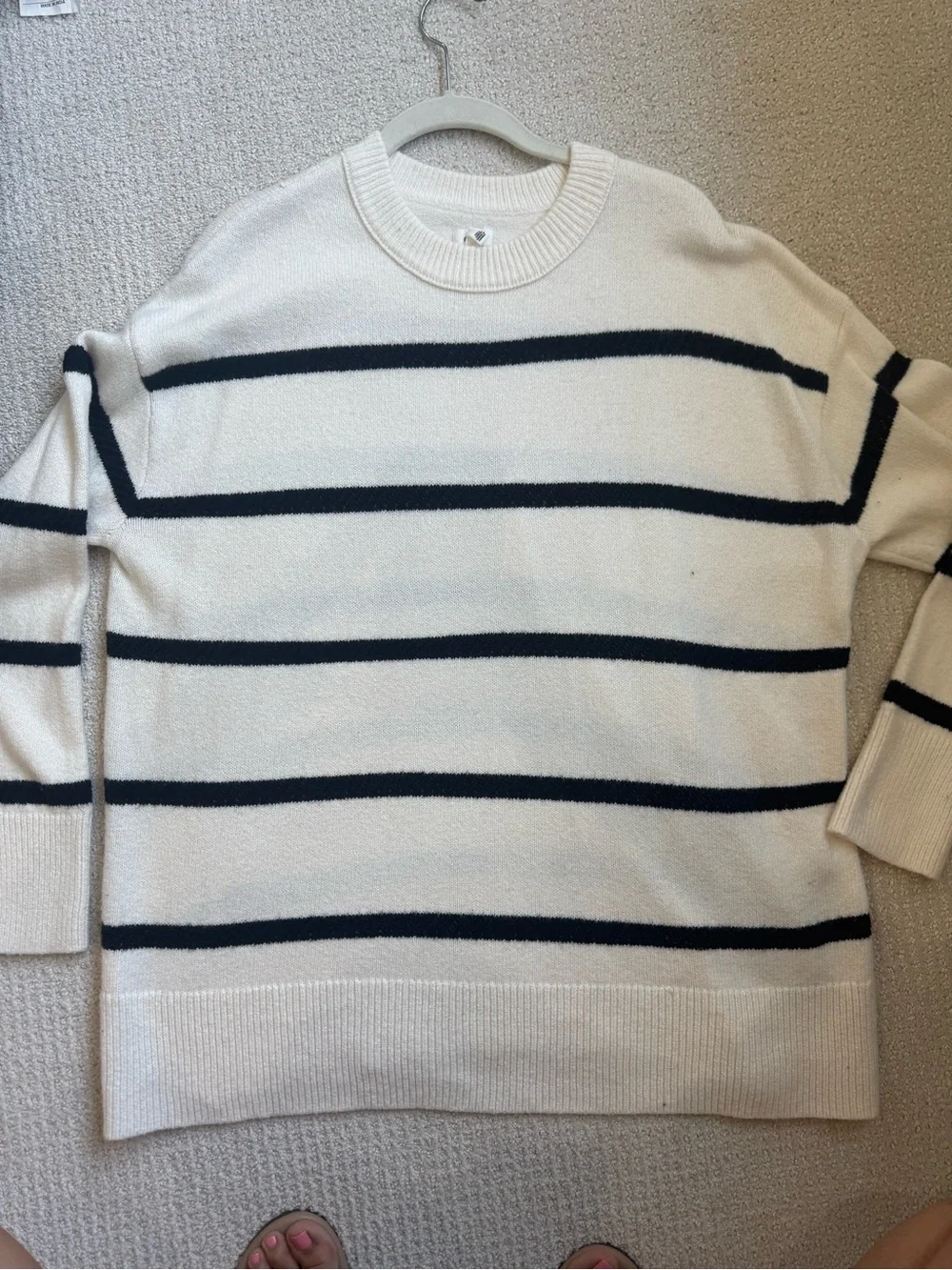 Arie Cream Crewneck Sweater with Black Stripes
